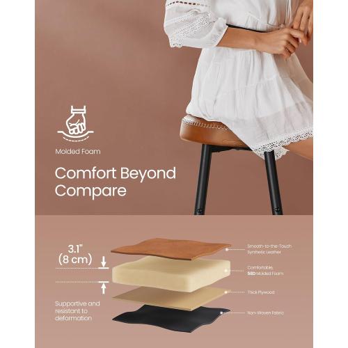 VASAGLE EKHO Collection - Bar Stools Set of 2, Counter Height Bar Stools, Kitchen Counter Stools, Mid-Century Modern Backless Counter Stools, 24.8-Inch Tall, Kitchen Island Home Bar, Caramel Brown