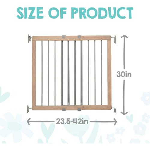 Regalo Safety 23.5-42 Heritage & Home Wooden Baby Gate for Stairs & Doorways, Walk Through Stair Gate with Door for Babies, Toddlers, & Pets, American Designed and Owned