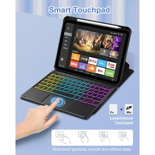 Touchpad Keyboard Case for iPad (A16) 11th 10th Generation, 360 Rotation Cover with Pencil Holder Wireless Backlit Detachable Keypad for iPad 11 inch 2025/10 Gen 10.9 2022 Black