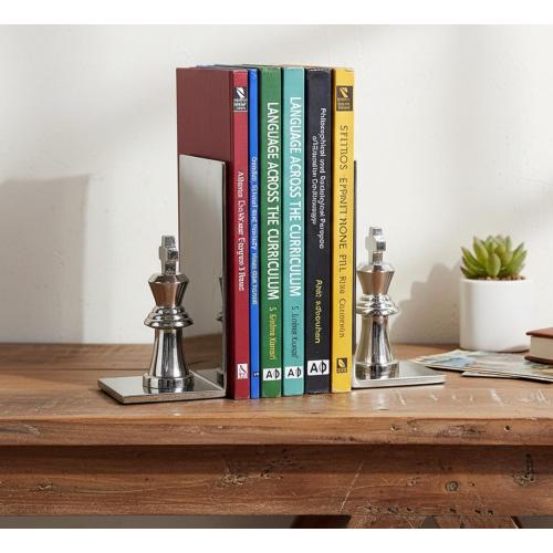 eSplanade Brass Chess King Book Ends or Book Shelf Organizer - Silver Plated - 7 Inches