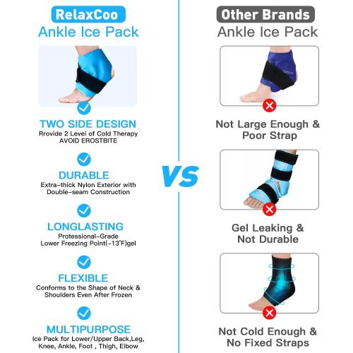RelaxCoo Ankle Ice Pack Wrap for Swelling, Reusable Gel Ice Pack for Ankle Injuries, Cold Compress Therapy for Foot Pain Relief, Achilles Tendonitis, Plantar Fasciitis, Sprains