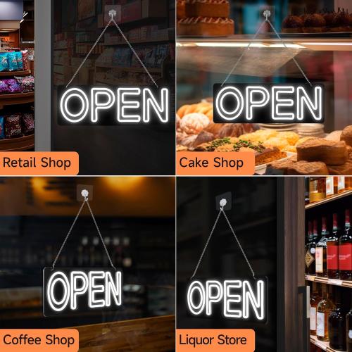 32x12 Extra Large LED Open Signs for Business, Apanibu 2 Lines Unique Design Super Bright Neon Open Sign with Chain, 5 Levels Adjustable Brightness for Retail Shop Window Salon Restaurant (White)
