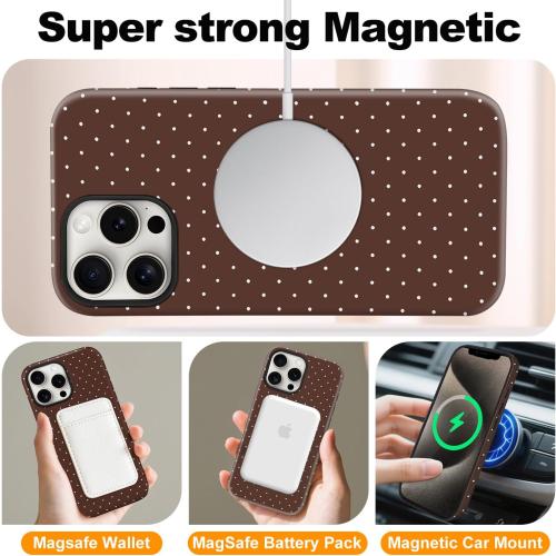 Magnetic for iPhone 15 Plus Case Cute Polka Dot Phone Case, Brown