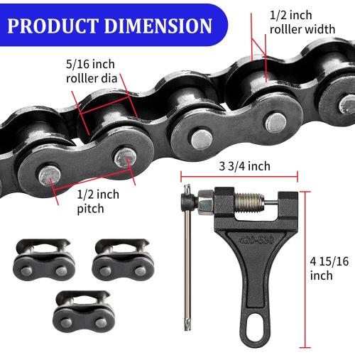 420 Motorcycle Chain 132 Links - 420 Chain for 50 70 90 110 125cc 212cc TaoTao Coolster Apollo Baja Kazuma Chinese ATV, 420 Chain for Mini Bike Go Kart, Free Chain Breaker Included