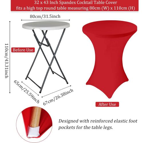4 Pack Spandex Stretch Tablecloth - 32x43 Inch Square Corners, Fitted High Top Table Cloth for Cocktail, Bar, Weddings, Birthday, Banquet, Outdoor Party (Red)