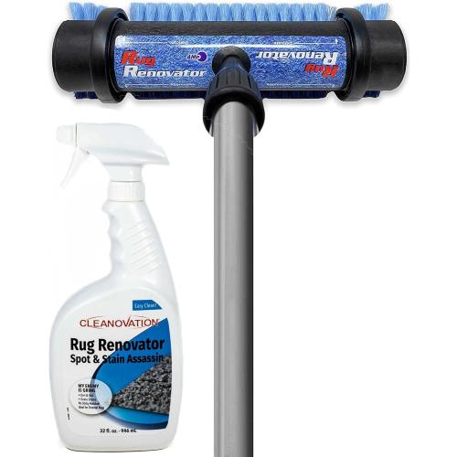 Rug Renovator Floor Scrub Brush with Long Handle, Scrape Brush Stiff Bristle Scrubber, Cleaning for carpet pet stains and odors, 32 Fl oz Carpet Shampoo