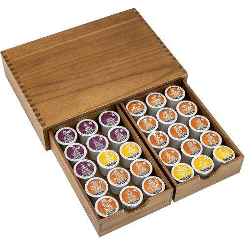 Wooden K Cup Organizer Coffee Pod Storage Box, Coffee Pods and Tea Organizer Holder, K Pod Drawer Coffee Maker Machine Stand, Organizador De Cafe, Kcup Drawer Organizer Under Brewer, 30 Pod Capacity