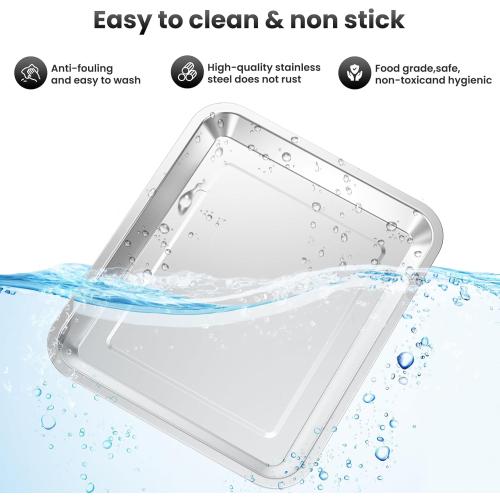 2-Pack Baking Sheet Set Stainless Steel, 12.4x11 Air Fryer Pan Replacement Tray for Cuisinart Air Fryer TOA-060 and TOA-065 TOA-70 Toaster Oven Tray Accessories Parts for Cooking Baked and Broiling