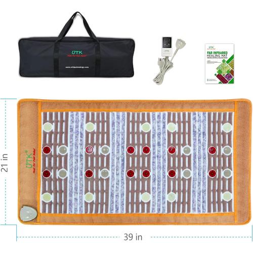 UTK Heating Pad,660nm Photon Light,Amethyst,Tourmaline and Jade Gemstone,Far Infrared Heat Pad,Adjustable Timer & Temperature(Pro21''x 39'')