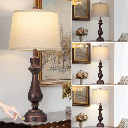 Vintage Table Lamps Set of 2 for Living Room,30 Tall Bedside Lamp with USB Charging Port,3-Way Dimmable Touch Nightstand Lamp for Bedroom Desk Side Table Office,Brown