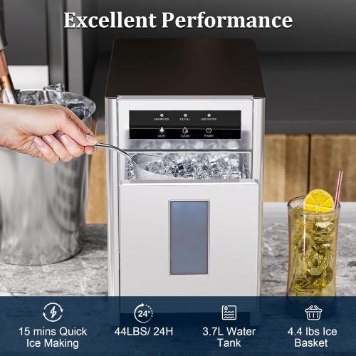 Costway Nugget Ice Maker, 44Lbs/24H Countertop Ice Makers, Self-Cleaning Ice Machine with 4.4 Lbs Basket, Auto Water Refill, Chewable Pebble Ice Maker for Home Kitchen Party