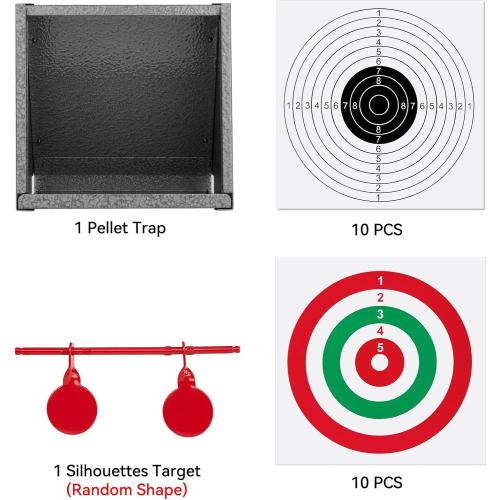 BB Gun Target Trap with Catch Box & 20 PCS Shooting Paper, Airsoft & Pellet Gun Shooting Catcher, with Spinning Metal Silhouettes Targets, for Backyard, Indoor - Small Size