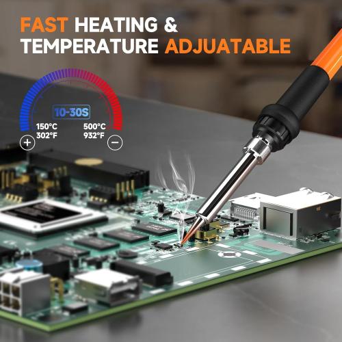 HX46 60W Digital Display Soldering Iron Station Kit with 2 Helping Hands, 5 Extra Iron Tips, Solder Wire, Solder Sucker, ESD Tweezer, °C/ºF Conversion, Auto Sleep & Calibration Support