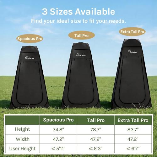 WolfWise PRO Pop Up Shower Tent with Silver Coated, Floor and Rain Fly | Portable Changing Tent with Window & Carry Bag for Camping, Outdoor Privacy Toilet Bathroom with UV Protection, 75/79/83 H