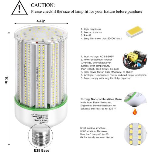 GTAREN 100W LED Corn Light Bulb 2Pack,400 Watt Metal Halide HID lamp Replacement,5000K E39 Mogul Base LED Bulb for Street and Area Lighting Bay Light Fixture Wearehouse Workshop Garage Gyms