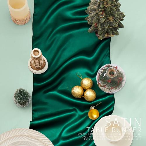 12 Pack Green Satin Table Runners, 12 x 108 Inches Silky Long Table Runner Decor, Bright Smooth Luxury Party Table Runner Decorations for Birthday Holiday Banquet