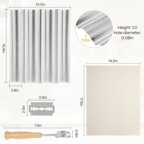 Silver French Baguette Bread Pan Kit, Non-Stick Baguette Tray with Proofing Cloth, Bread Lame for Baking