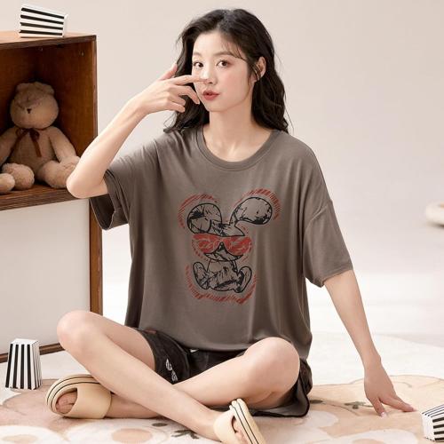 Cute Casual Women Large Girls Kawaii Short Sleeve And Shorts Pajama Set With Chest Pads Home Comfort Fashion Pj Sleep