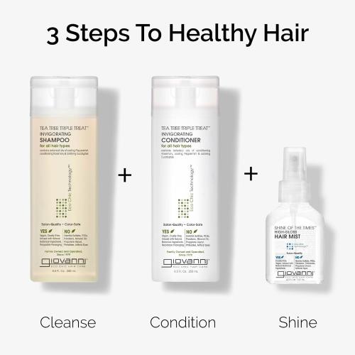 GIOVANNI Tea Tree Triple Treat Invigorating Shampoo - Cooling Peppermint, Eucalyptus & Rosemary, Helps Strengthen & Rejuvenate Hair & Scalp, Salon Quality, Paraben Free, Tea Tree Shampoo - 8.5 oz