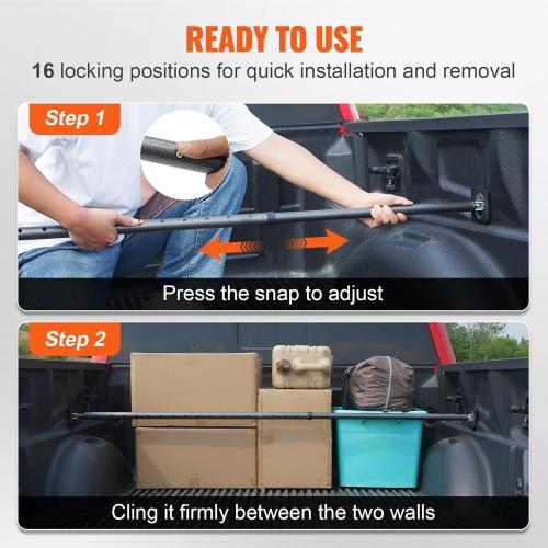 VEVOR Cargo Bar, Truck Bed Bar Adjustable from 40 to 73, Heavy-Duty Steel Cargo Stabilizer Bar with 220 lbs Capacity, Truck Load Bar Stop Sliding for Pickup Truck Bed, SUV