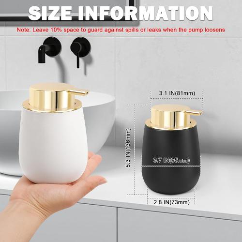 Ceramic Soap Dispenser, Refillable Dish Soap Pump Dispenser, Hand Soap Dispenser for Kitchen Sink Bathroom Counter, Modern Stylish Design (Black & White)