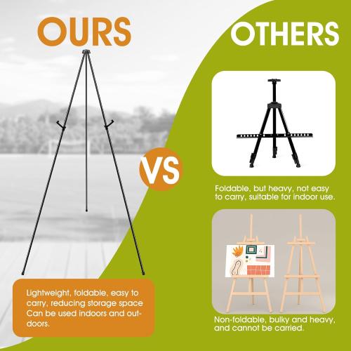 AROIC 63 Easel Stand for Display, 3 Pack Portable Foldable Metal Easel, Easels for Signs Wedding Logos,Arts, Painting,Adjustable Floor Easels with 3 Storage Bag