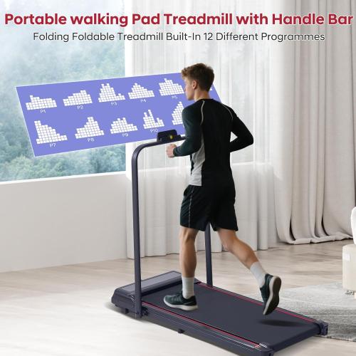 Walking Pad with Handle Bar, 3.0HP Walking Pad Treadmill with Handles, 3 in 1 Portable Under Desk Treadmills for Home Small Space, Foldable Folding Home Treadmill with Remote Control, 300LBS Capacity