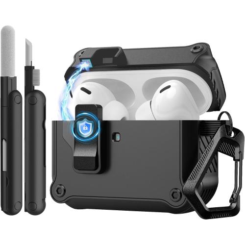 TiMOVO Case for Airpods Pro 3 (2025) with Secure Lock Clip, Automatic Pop-up Full Drop Protective Hard Cover for Apple AirPod Pro 3rd Generation with Climbing Hook & Cleaning Kit, Black