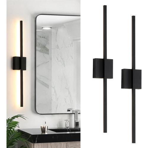 Wall Sconces Set of Two, 28 Inch Dimmable LED Wall Sconce Modern Black Sconces Set of 2 for Bathroom, Living Room, Bedroom, Hardwired 3000K (2 Pack)