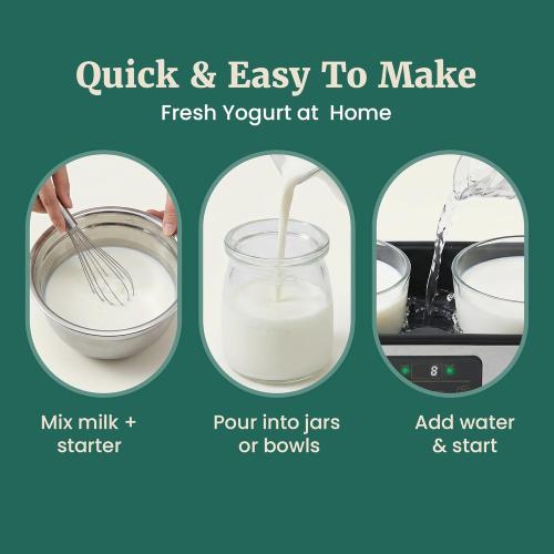 Elite Gourmet ProBioticPRO™ Digital Yogurt Maker, Programmable Temp & Time Control (68–127°F), Includes 8 Glass Jars (6 oz)   2 Large 1-Qt Bowls, Stainless Steel, Auto Shut-Off