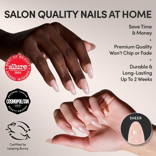 Glamnetic Press On Nails - Sugar Glazed | Medium Oval Fake Nails with a Sheer Nude Base, Mini White Polka Dots & Glazed Finish, Salon Quality Everyday Nails | 15 Sizes - 30 Nail Kit with Glue