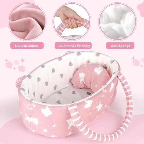 Dreamon 12'' Baby Doll Playset with Carrier Bassinet Bed, 11PCS Baby Doll Accessories Includes Pacifier, Blanket, Pillow, Diaper, Pretend Play Set Baby Doll Care Toys Gifts for Kids Girls