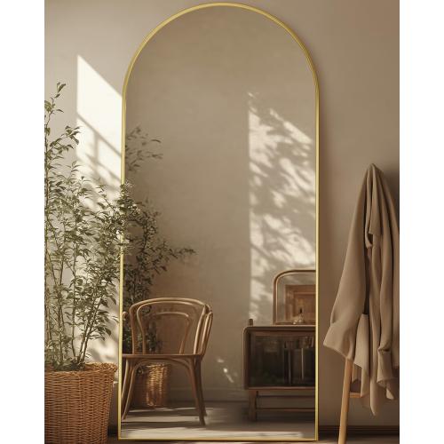 Full Length Mirror, 60x20 Floor Mirror, Arch Floor Standing Mirror Freestanding Arch Full Body Mirrors with Stand for Bedroom, Hanging Mounted Mirrors for Living Room Cloakroom, Gold
