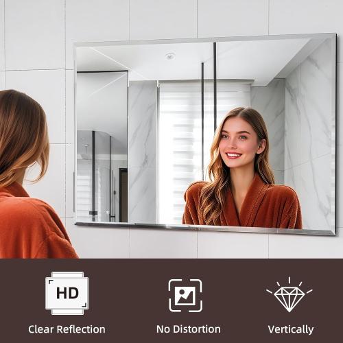 Rectangular Beveled Bathroom Mirrors, 28X48 inch Square Frameless Mirror, Rectangular Frameless Mirrors，Beveled Bathroom Mirror。