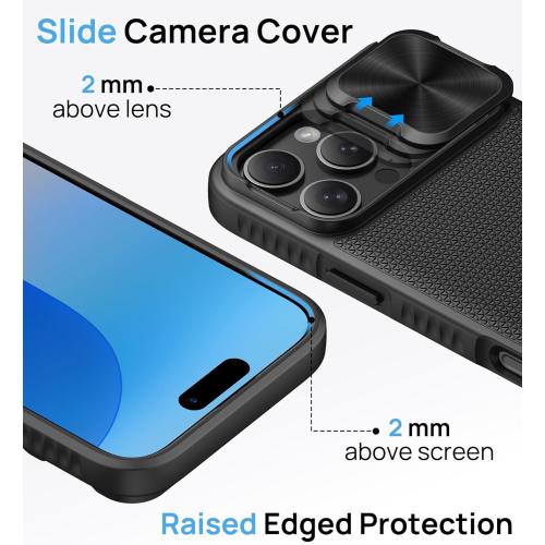 for iPhone 16 Pro Case Built-in Slide Camera Cover, Military-Grade Protection, Slim Compatible with MagSafe, Magnetic with Stand, Men Women Protective Phone Case for iPhone 16 Pro, Black