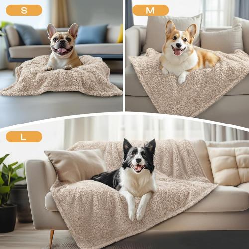 1 Pack 3 Calming Blankets Fluffy Premium Fleece Pet Blanket Soft Sherpa Throw for Dog Puppy Cat Beige Large (41 x31'')