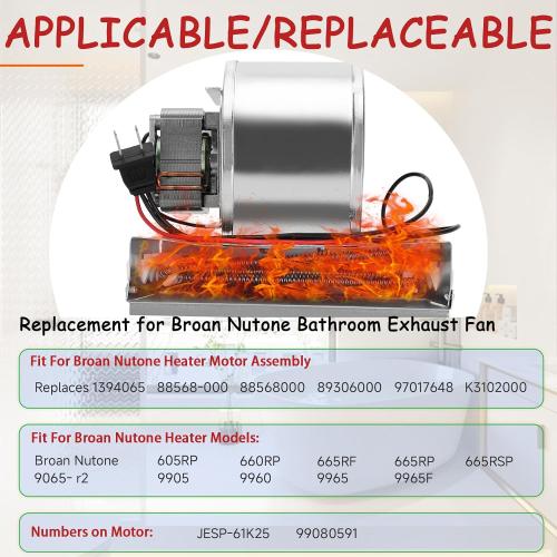 S97017648 Heater Motor Assembly,S97017648 Motor Replacement for Broan NuTone 665RP 605RP 9965 660RP 9905 665RSP,S97017648 Fan Motor, Bathroom Exhaust Fan Motor for NuTone Heater