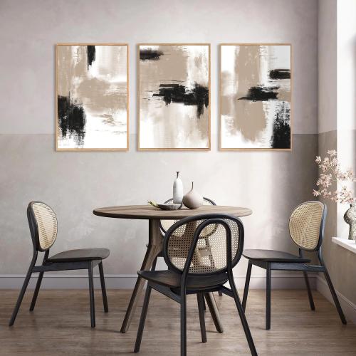 16x24x3 LHIUEM Large Abstract Framed Canvas Wall Art,Modern Black and Brown Artwork,Minimalist Color Block Shape Wall Decor,Neutral Beige Artwork for Living Room,Bedroom,Office-16''x24''x3