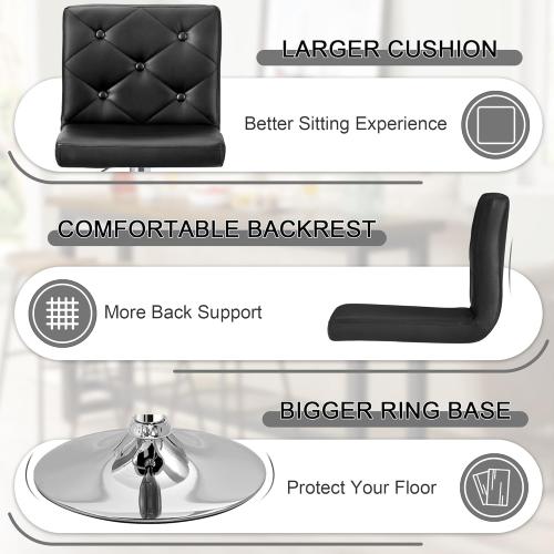 VECELO Adjustable Bar Stools with Back, Bar Height Stools for Kitchen Counter, Bar Stools Set of 2, X-Large Size, 17.3 D x 16.5 W x 45 H, Black