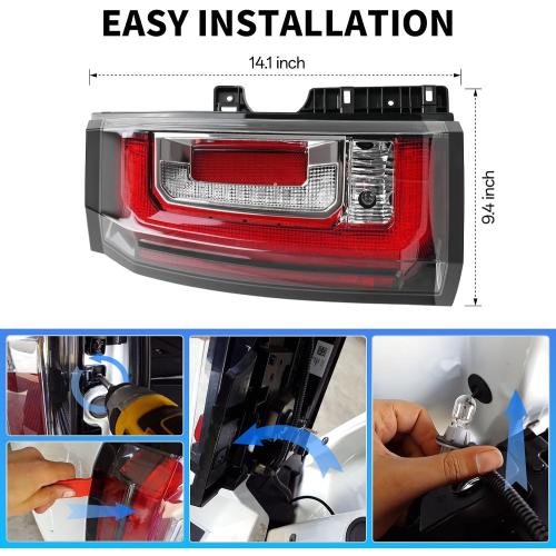 Pair LED Taillight Replacement for 2015-2020 GMC Yukon/Yukon XL Denali SLE SLT, Automotive Rear Light Assembly with Bulbs and Harness - OE Style Tail Lights Kit