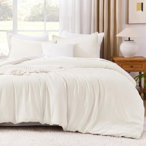 Litanika Ivory Comforter Set California King Size, 3 Pieces Cal King Lightweight Solid Bedding Comforter Set, All Season Fluffy Bed Set (104x96In Comforter & 2 Pillowcases)