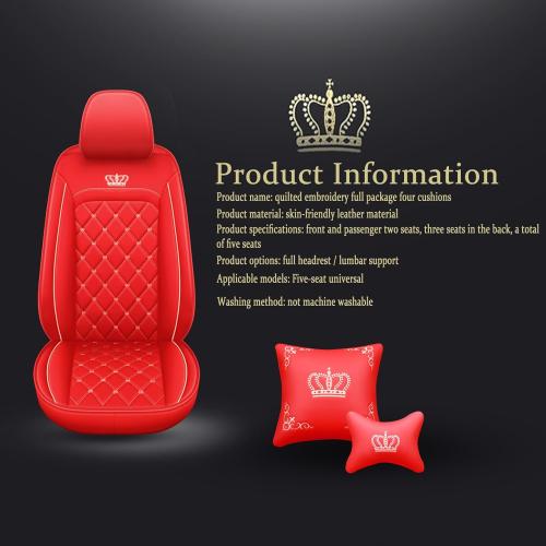 Crown Car Seat Covers Full Set, Premium Leather Waterproof Anti-Slip Automotive Interior Protector for Cars, SUVs, Pickup, Trucks & Sedans (Red)
