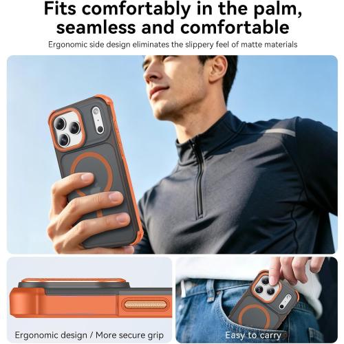 QuadGuard for iPhone 17 Pro Max Case [Military Drop Protection] (Compatible with MagSafe) Strong Magnetic Matte Shockproof Protective Cover for 17 Pro Max Phone Case 6.9'', Translucent Orange