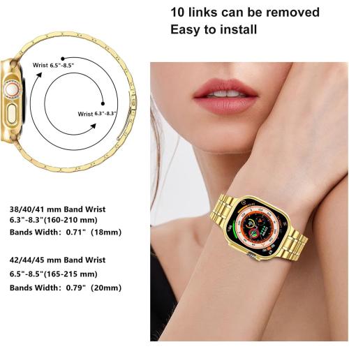 MioHHR Solid Stainless Steel Band Compatible with Apple Watch 49mm Ultra 3/2/1, Metal Strap with Soft TPU Case for iWatch Series Ultra 3/2/1 49mm Women and Men, Gold***