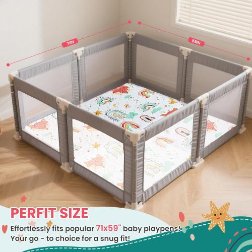 Baby Play Mat for Floor,71x59 Inch Soft Foam Padding Crawling Mat for Playpen, Foldable and Machine Washable, Thick for Babies & Toddlers,Rainbow Fox