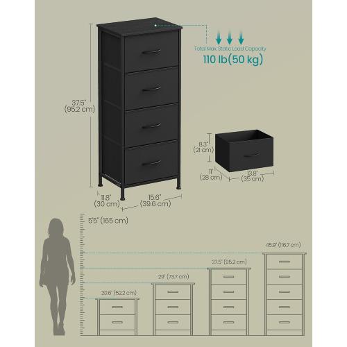SONGMICS BELLAH Collection - Dresser for Bedroom, Chest of Drawers, Storage Organizer Unit, Closet, Entryway, Steel, 4 Drawers, Modern, Ink Black and Ebony Black ULGS314B01S