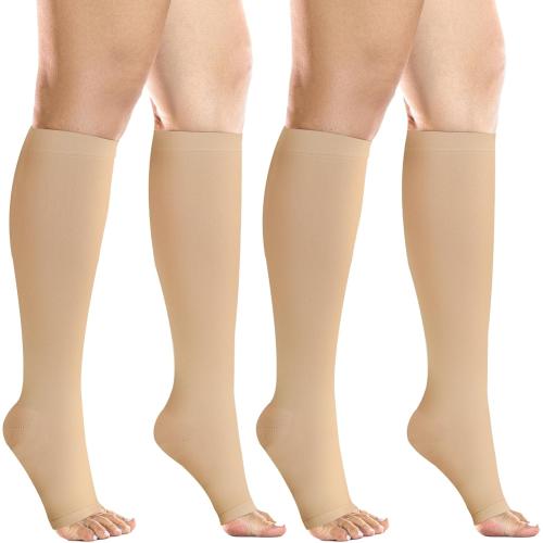 MD 2 Pairs 20-30 mmHg Medical Compression Socks for Women & Men, Knee High Open Toe Stockings, Circulation Support