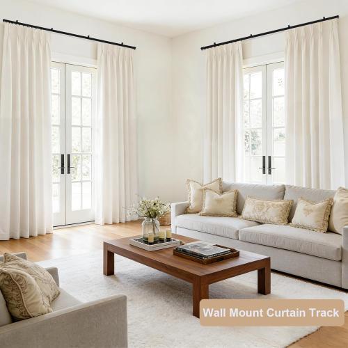 MaKefeile Ceiling Curtain Track, Heavy Duty Curtain Tracks System for Room Divider, Wall Mount Sliding Curtain Rail with Clip and Hooks Set for Living Room, Bedroom, Shower, Outdoor, Black, 3ft-6ft