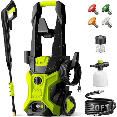Electric Pressure Washer - 2.5 GPM Portable Lightweight Power Washer, 4 Quick-Connect Nozzles & Adjustable Soap Tank Pressure Washers for Cars, Driveways, Patios, Fences, Decks, Facade, Home Cleaning