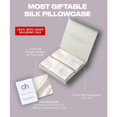 SUNDAYSILKS™ Premium Silk Pillow Cases | 100% Mulberry Silk Pillowcase with Zipper, All Sides Real 22 Momme Grade 6A Silk, Standard Queen, King Size [Off White]